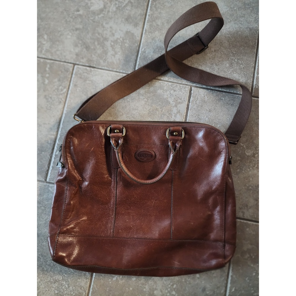 Fossil Brown Leather Messenger Bag Vintage Briefcase Laptop Crossbody MBG9044